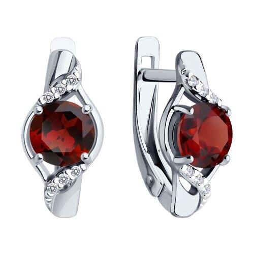 Серьги из серебра с гранатами и фианитами (Арт.94-320-00175-2)