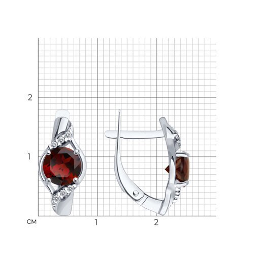 Серьги из серебра с гранатами и фианитами (Арт.94-320-00175-2)