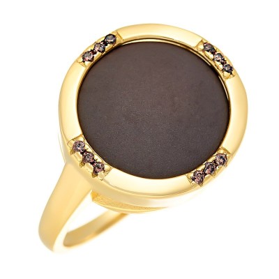 Кольцо серебряное с керамикой и куб. цирконием «Lemon Ceramic Chic» Fresh Jewelry (арт.TM-R00378-BR-L-X-X-DB)