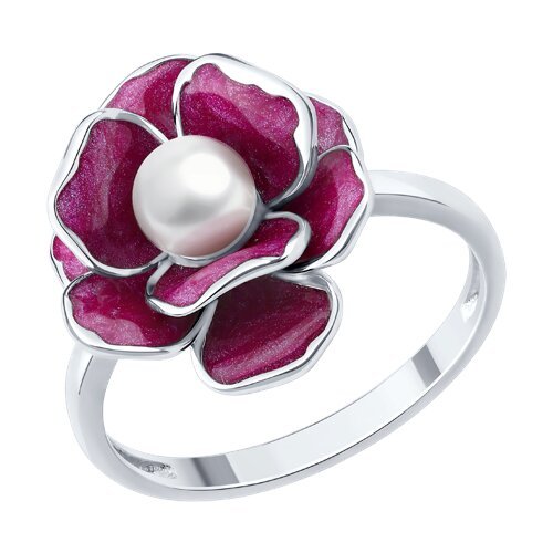 Кольцо из серебра с синтетическим жемчугом и эмалью (Арт.94014697)