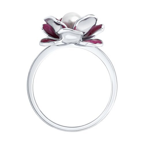 Кольцо из серебра с синтетическим жемчугом и эмалью (Арт.94014697)