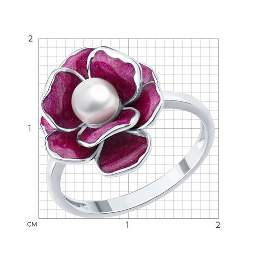 Кольцо из серебра с синтетическим жемчугом и эмалью (Арт.94014697)