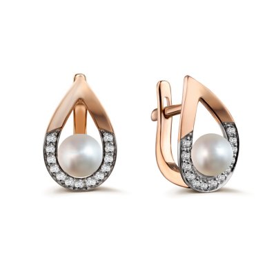 Серьги из золота с жемчугом и фианитом Русские Самоцветы (Арт.12515)