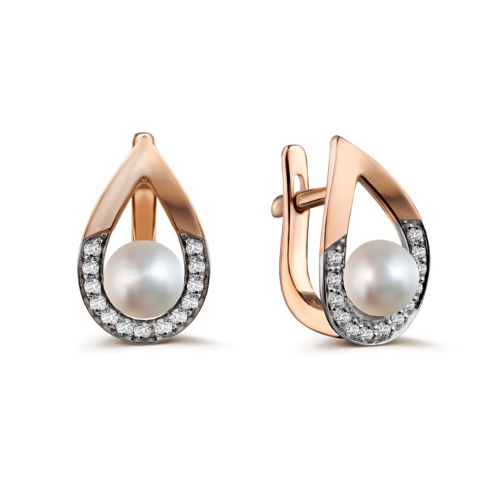 Серьги из золота с жемчугом и фианитом Русские Самоцветы (Арт.12515)