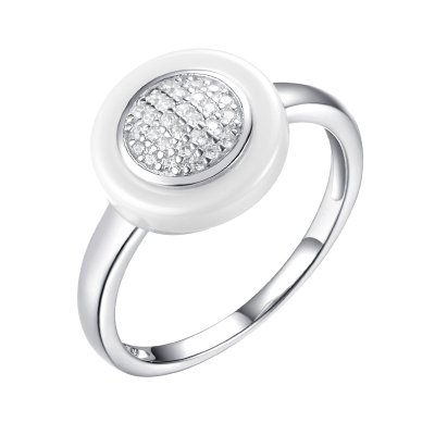 Кольцо из серебра с керамикой и фианитом (Арт.tc-r00034-w-w-x-x-w)