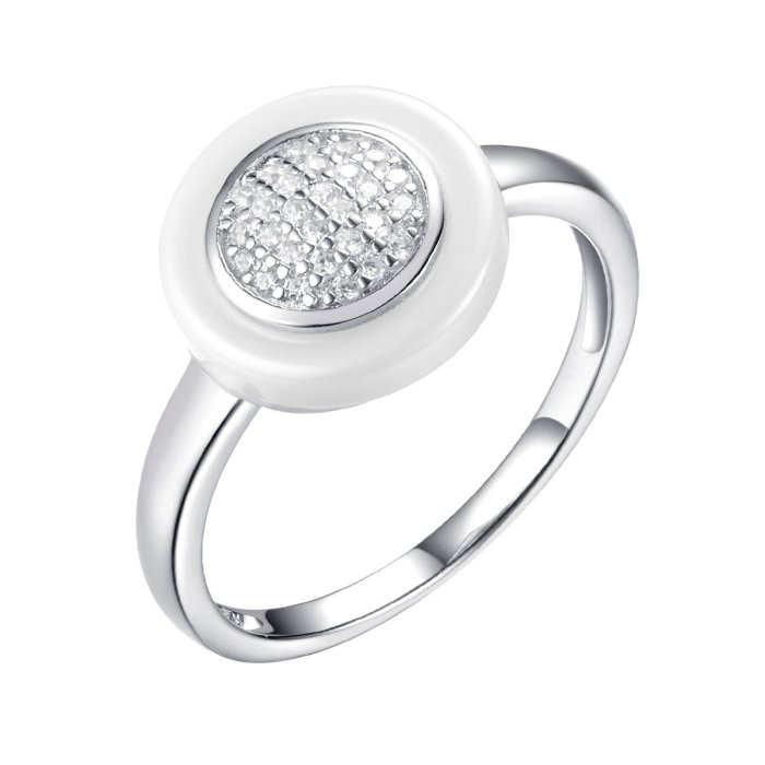 Кольцо из серебра с керамикой и фианитом (Арт.tc-r00034-w-w-x-x-w)