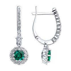 Серьги из белого золота с бриллиантами и изумрудами (Арт.3020520-3)
