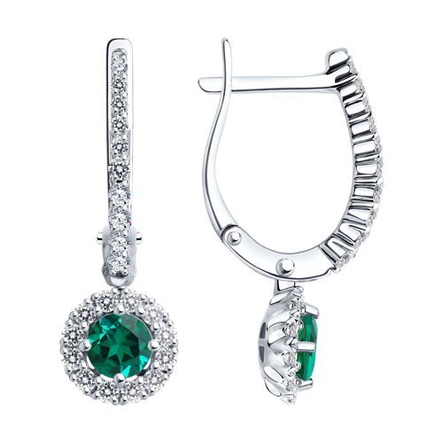 Серьги из белого золота с бриллиантами и изумрудами (Арт.3020520-3)