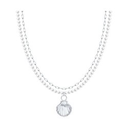 Колье из серебра с синтетическим жемчугом и фианитами (Арт.94071335)