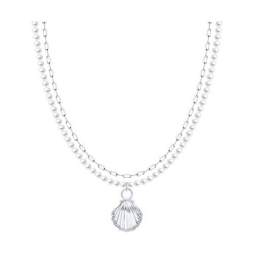 Колье из серебра с синтетическим жемчугом и фианитами (Арт.94071335)