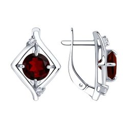 Серьги из серебра с гранатами и фианитами (Арт.94-320-00603-3)