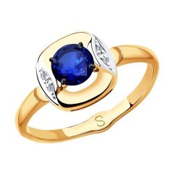 Кольцо из золота с бриллиантами и синим корунд (синт.) (Арт.6012148)