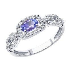 Кольцо из белого золота с бриллиантами и танзанитом (Арт.6014327-3)