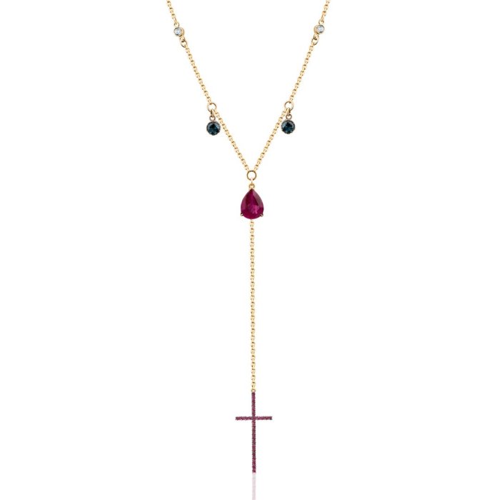 Ожерелье из золота с бриллиантом и рубином Русские Самоцветы (Арт.88811)