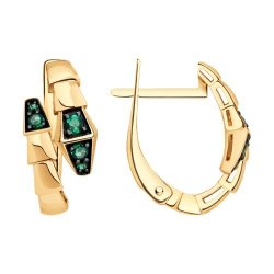 Серьги золотые пробы 585 с изумрудом гидротермальным (Арт.729167)