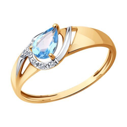 Кольцо золотое с топазом и бриллиантами «Небесная капля» Соколов (арт.71-00074)