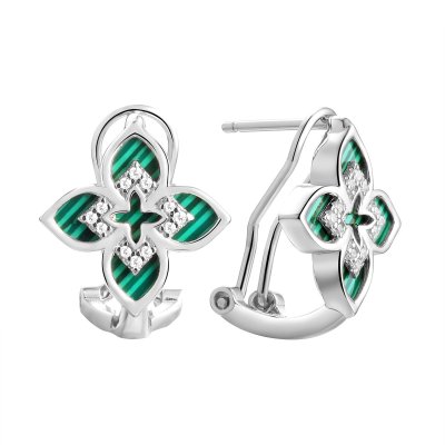 Серьги из серебра с малахитом и фианитом (Арт.cz-e04306-x-w-mal-x-w)