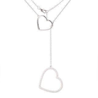 Ожерелье серебряное с белой вставкой «Двойное Сердце Universe» Fresh Jewelry (арт.Gl-N02556-X-W-X-X-W)
