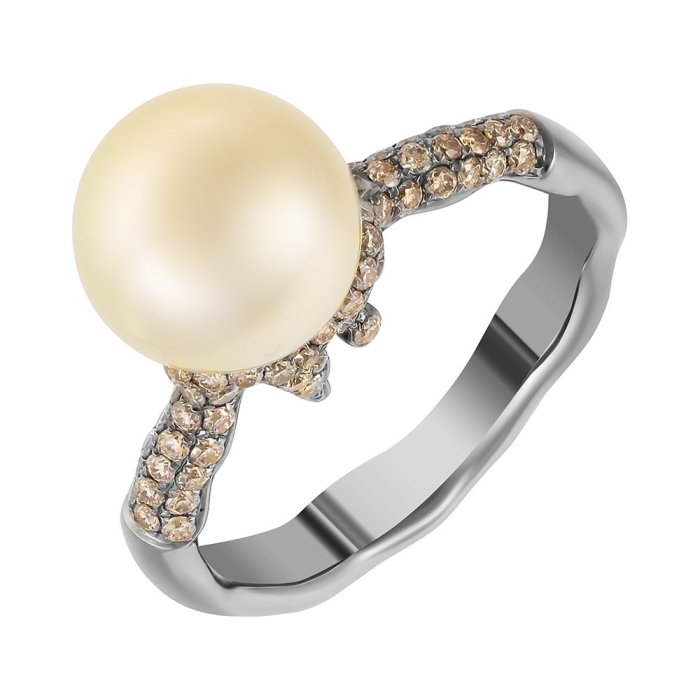 Кольцо из золота с бриллиантом и жемчугом (Арт.456752_dn_gnwp_blk)
