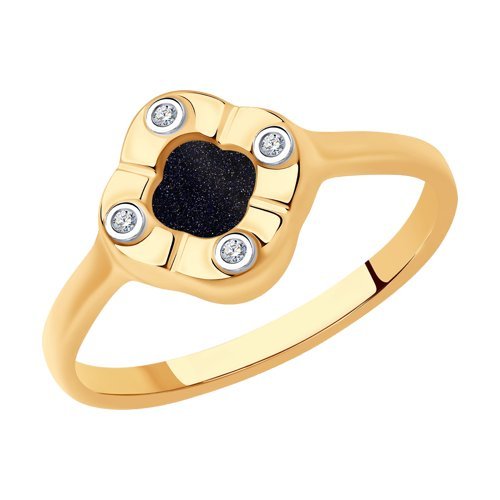 Кольцо из золота с бриллиантами и авантюрином (Арт.1012205)