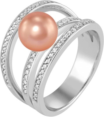 Кольцо из серебра с жемчугом и куб. цирконием (Арт.ahr-2-8-14-s)