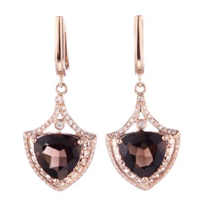 Серьги из золота с бриллиантом и раухтопазом (Арт.e01449sq4rk_sq_pink)