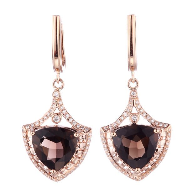 Серьги из золота с бриллиантом и раухтопазом (Арт.e01449sq4rk_sq_pink)