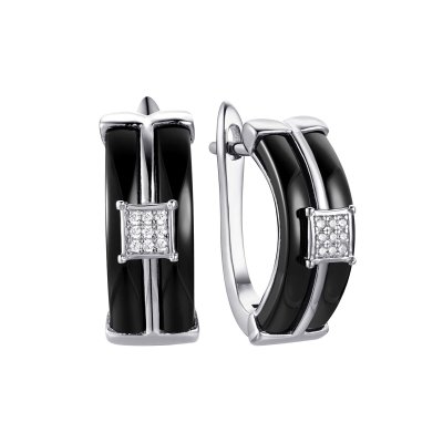 Серьги из серебра с керамикой и фианитом (Арт.tc-e00132-b-w-x-x-w)