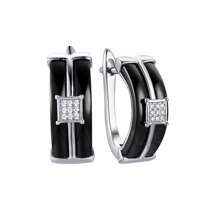 Серьги из серебра с керамикой и фианитом (Арт.tc-e00132-b-w-x-x-w)