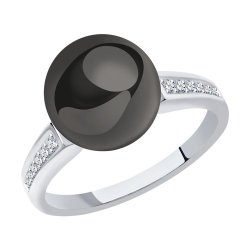 Кольцо из белого золота с бриллиантами и жемчугом (Арт.8010072-3)