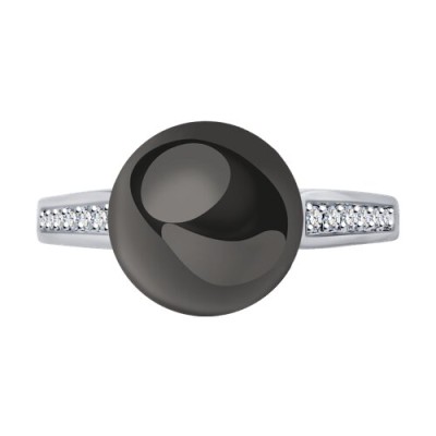 Кольцо из белого золота с бриллиантами и жемчугом «Черный Шелк» Соколов (арт.8010)