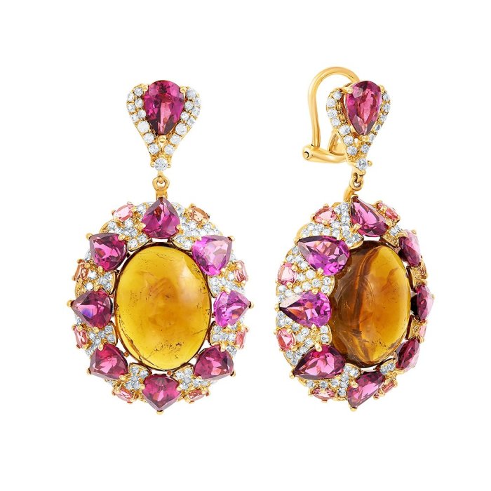 Серьги из золота с родолитом и сапфиром (Арт.er-33943a_sr_ys_rh_tu_yg)