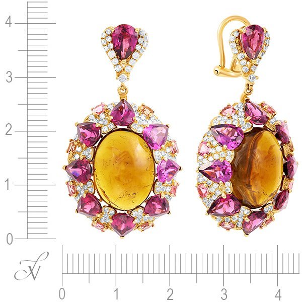 Серьги из золота с родолитом и сапфиром (Арт.er-33943a_sr_ys_rh_tu_yg)