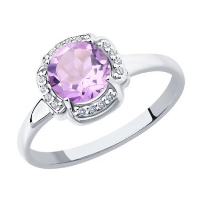 Кольцо из серебра с аметистом и фианитами (Арт.92011518)