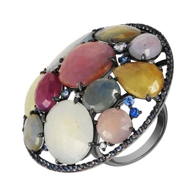 Кольцо из золота с бриллиантом и корундом (Арт.r01380k_sm_cr_blk)