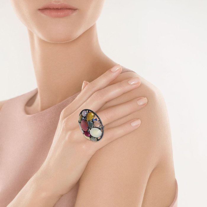 Кольцо из золота с бриллиантом и корундом (Арт.r01380k_sm_cr_blk)