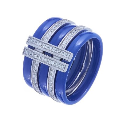 Кольцо из серебра с керамикой и куб. цирконием (Арт.tc-r00137-bl-w-x-x-w)