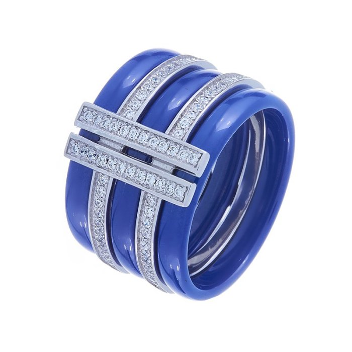 Кольцо из серебра с керамикой и куб. цирконием (Арт.tc-r00137-bl-w-x-x-w)