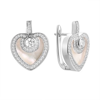 Серьги серебряные с жемчугом и фианитами «Heart Shine» My Jewels (арт.PI-E05154-X-W-PN-X-W)