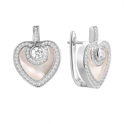 Серьги серебряные с жемчугом и фианитами «Heart Shine» My Jewels (арт.PI-E05154-X-W-PN-X-W)