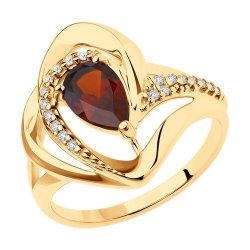 Кольцо из золочёного серебра с гранатом и фианитами (Арт.93-310-00630-2)