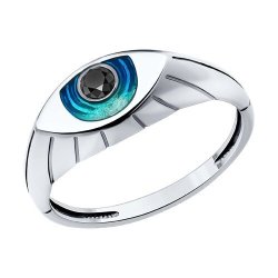 Кольцо из серебра с фианитом и эмалью (Арт.94014142)