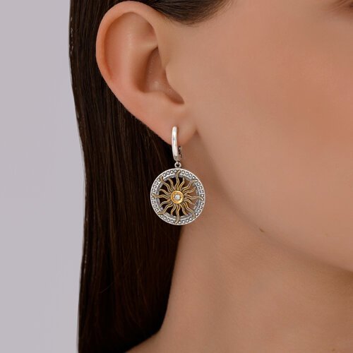 Серьги из золочёного серебра с фианитами (Арт.95020126)