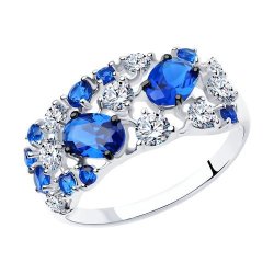 Кольцо из серебра с бесцветными и синими фианитами (Арт.94012300)