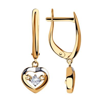 Серьги из золота с фианитом «Сердце сияния» Соколов (арт.028276)
