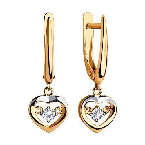 Серьги из золота с фианитом «Сердце сияния» Соколов (арт.028276)
