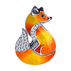 Брошь из золочёного серебра с фианитами и эмалью (Арт.94040213)