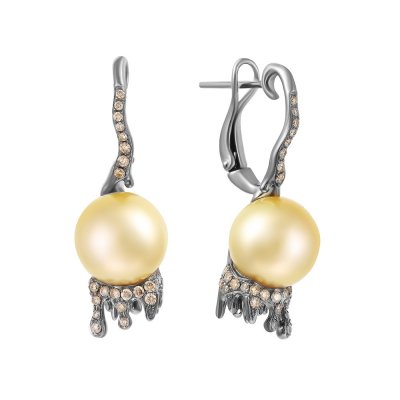 Серьги из золота с бриллиантом и жемчугом (Арт.456754_dn_gnwp_blk)