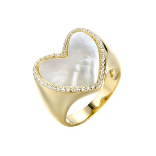 Кольцо с жемчугом и фианитами «Heart Shine» Fresh Jewelry (арт.PI-R02679-X-L-PN-X-W)