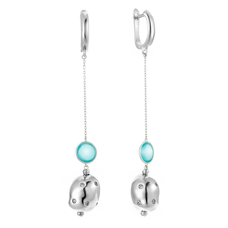 Серьги из серебра с куб. цирконием и ситаллом (Арт.rb-e344-4-x-w-ob26-x-w)